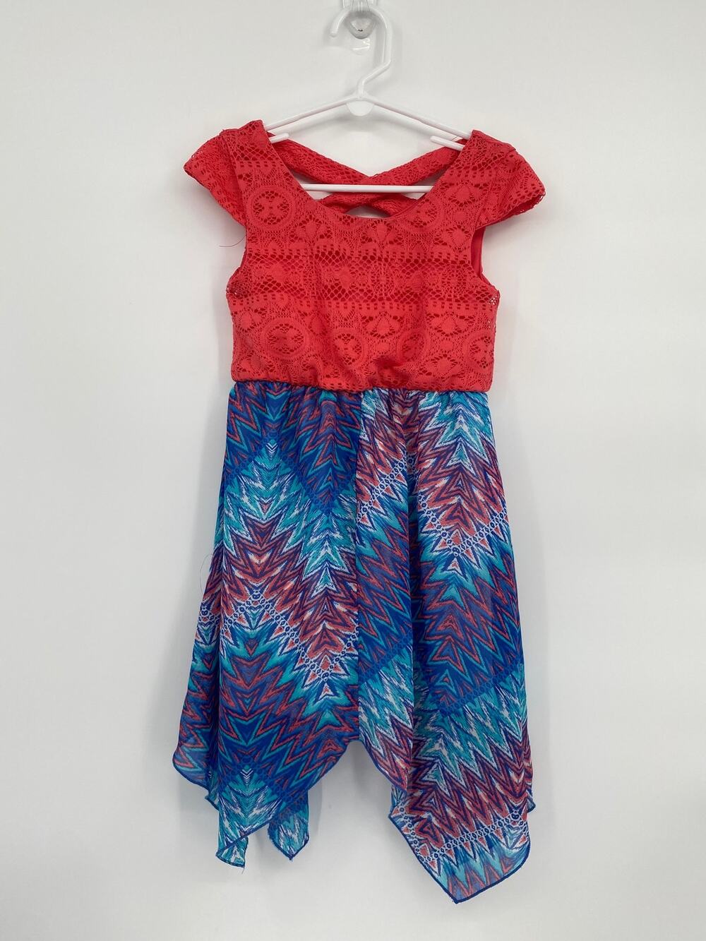 Pink & violet coral dress lace & sheer asymmetrical fit & flare S 6/6x